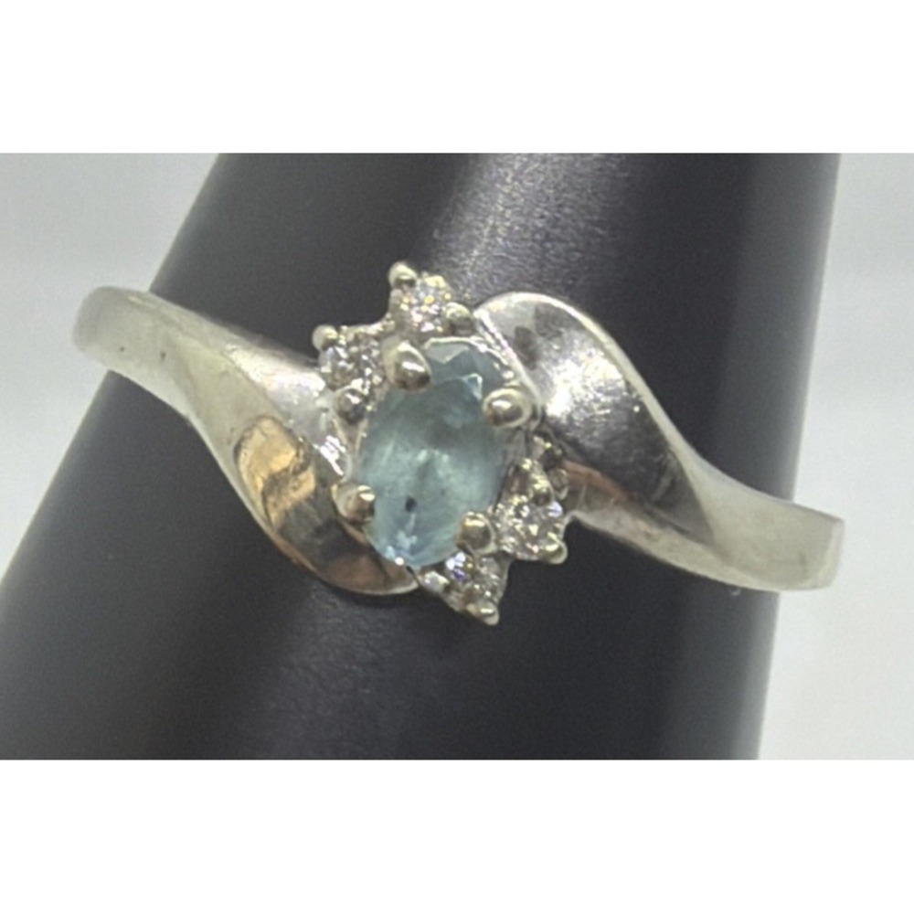 10 Kt White Gold 1.8g Vintage Promise Ring 5 Cluster Stone , Sz 7.5 Read